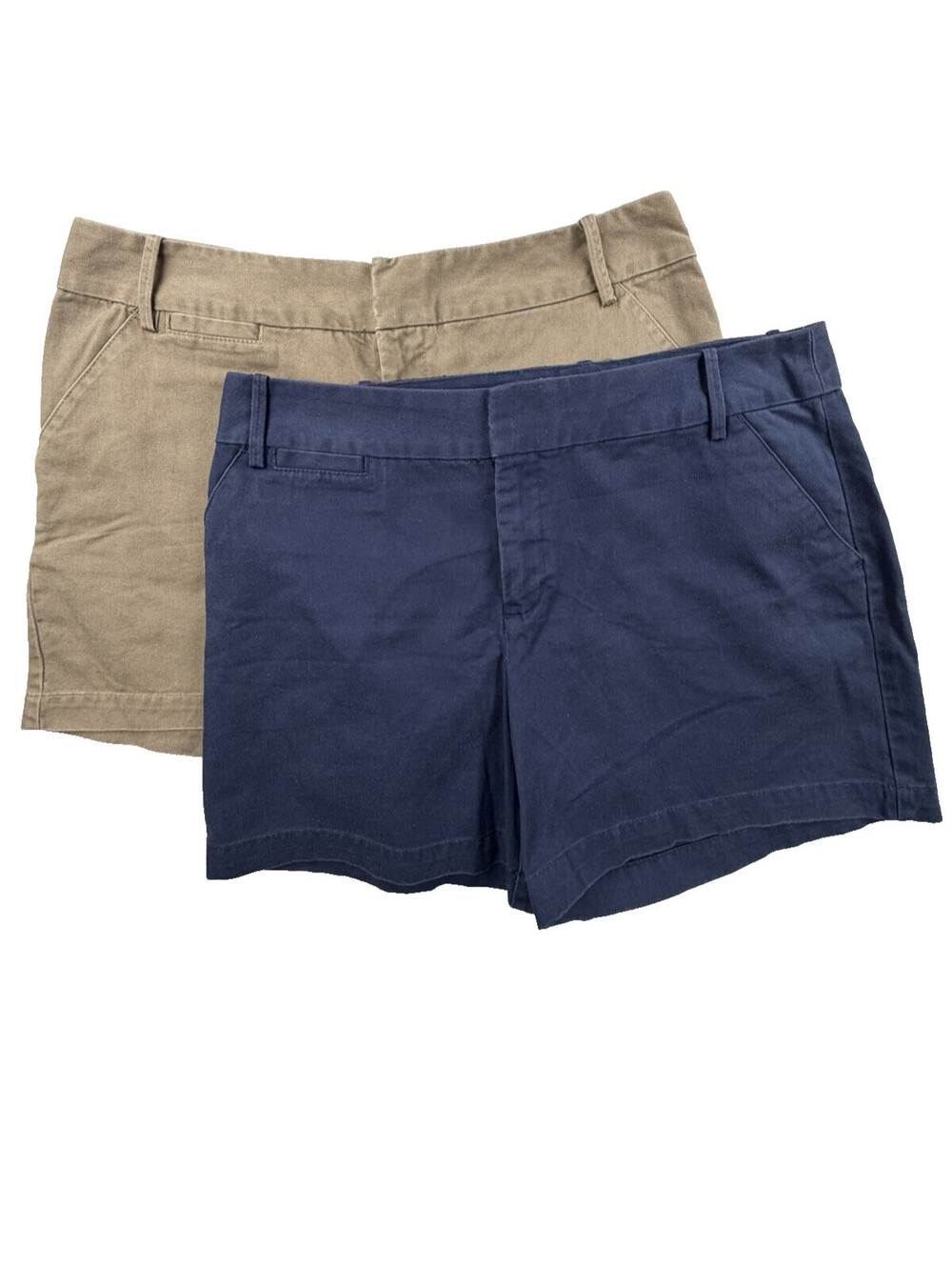 Merona Women’s Classic Flat-Front Chino Pants Sz12 Tan/Khaki Navy/Blue Lot Of 2